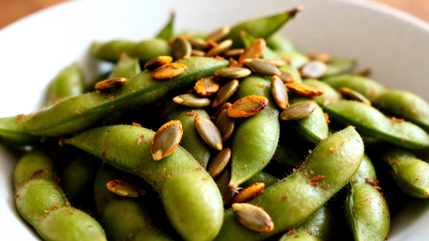 Edamame con semi di zucca tostati"