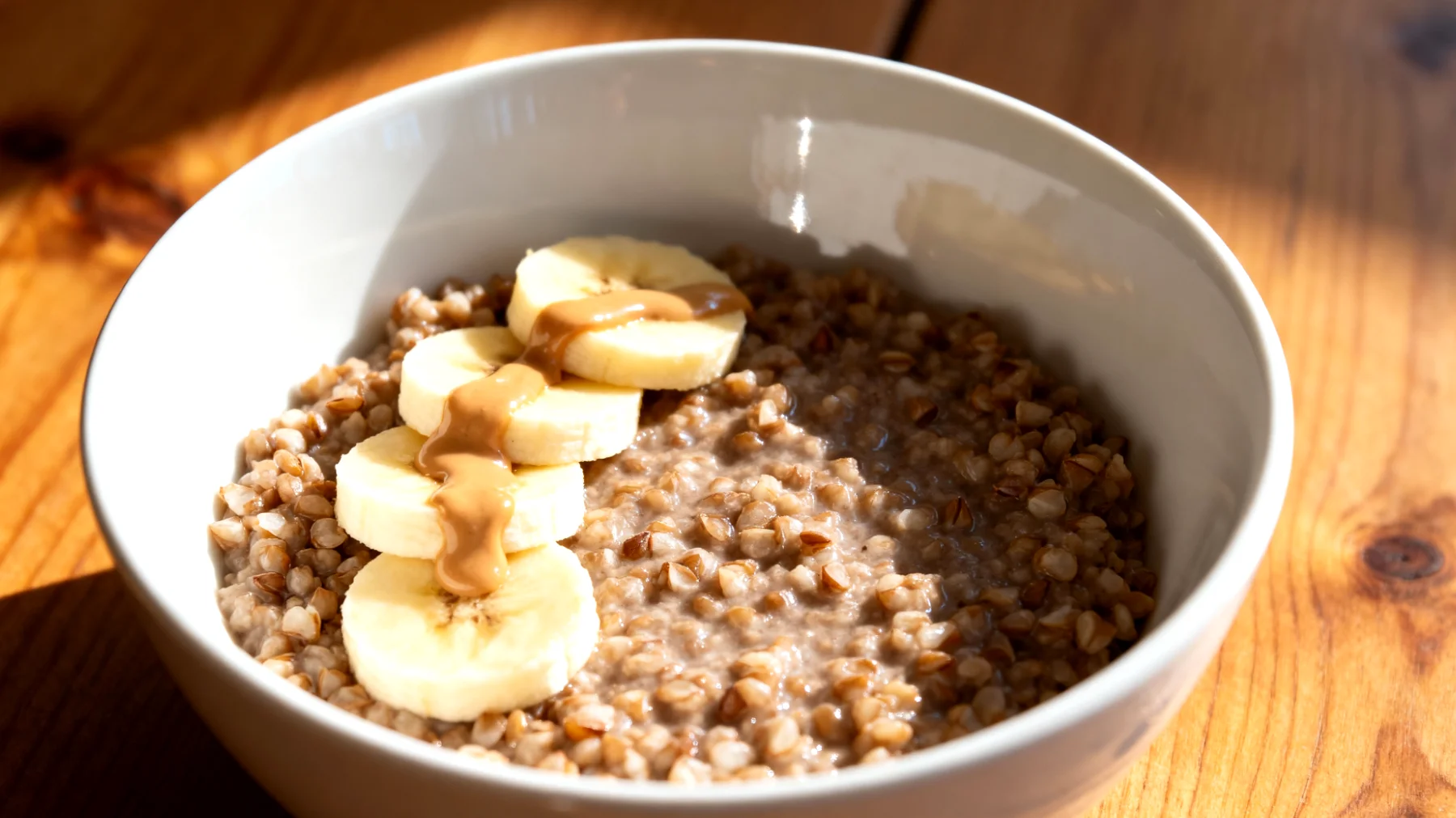 Porridge di grano saraceno con banana e burro di mandorle"