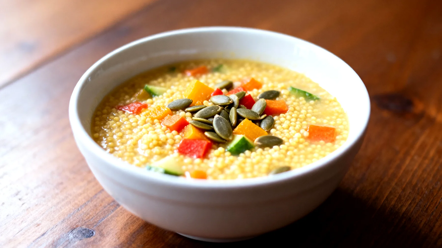 Zuppa di miglio con verdure e semi di zucca"