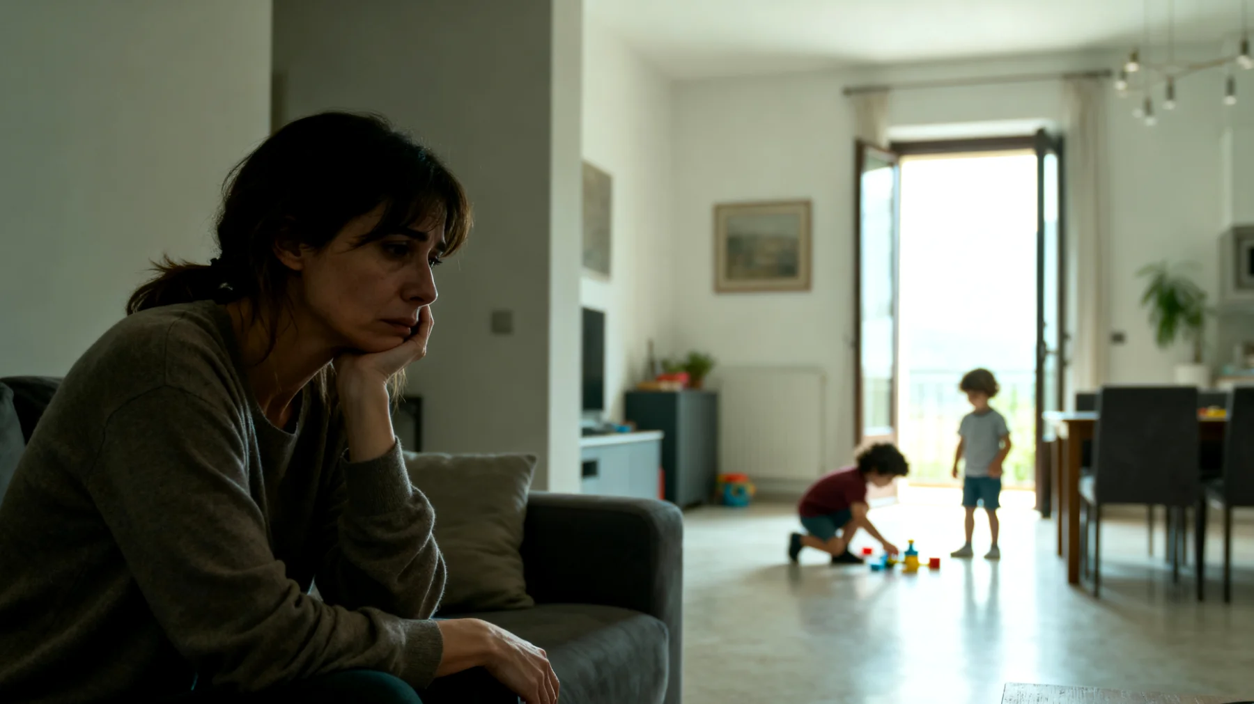 Una mamma si sente distante dai suoi bambini piccoli e teme di perdere il legame affettivo con loro a causa dei ritmi frenetici della quotidianità, del lavoro e delle responsabilità domestiche. Nota che i momenti di vera connessione emotiva sono sempre più rari e questo genera in lei ansia e paura di non essere abbastanza presente nella loro crescita."