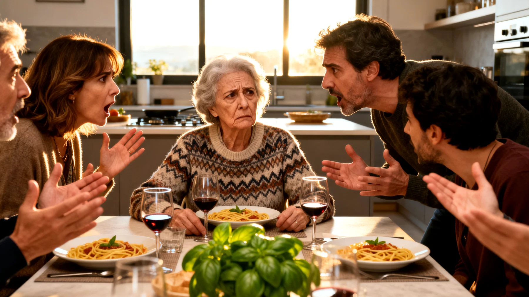 Nonna che affronta tensioni e conflitti con altri membri della famiglia allargata riguardo al rapporto con i nipoti giovani adulti, con divergenze su aspettative, tradizioni familiari, eredità o coinvolgimento nelle scelte di vita dei ragazzi"