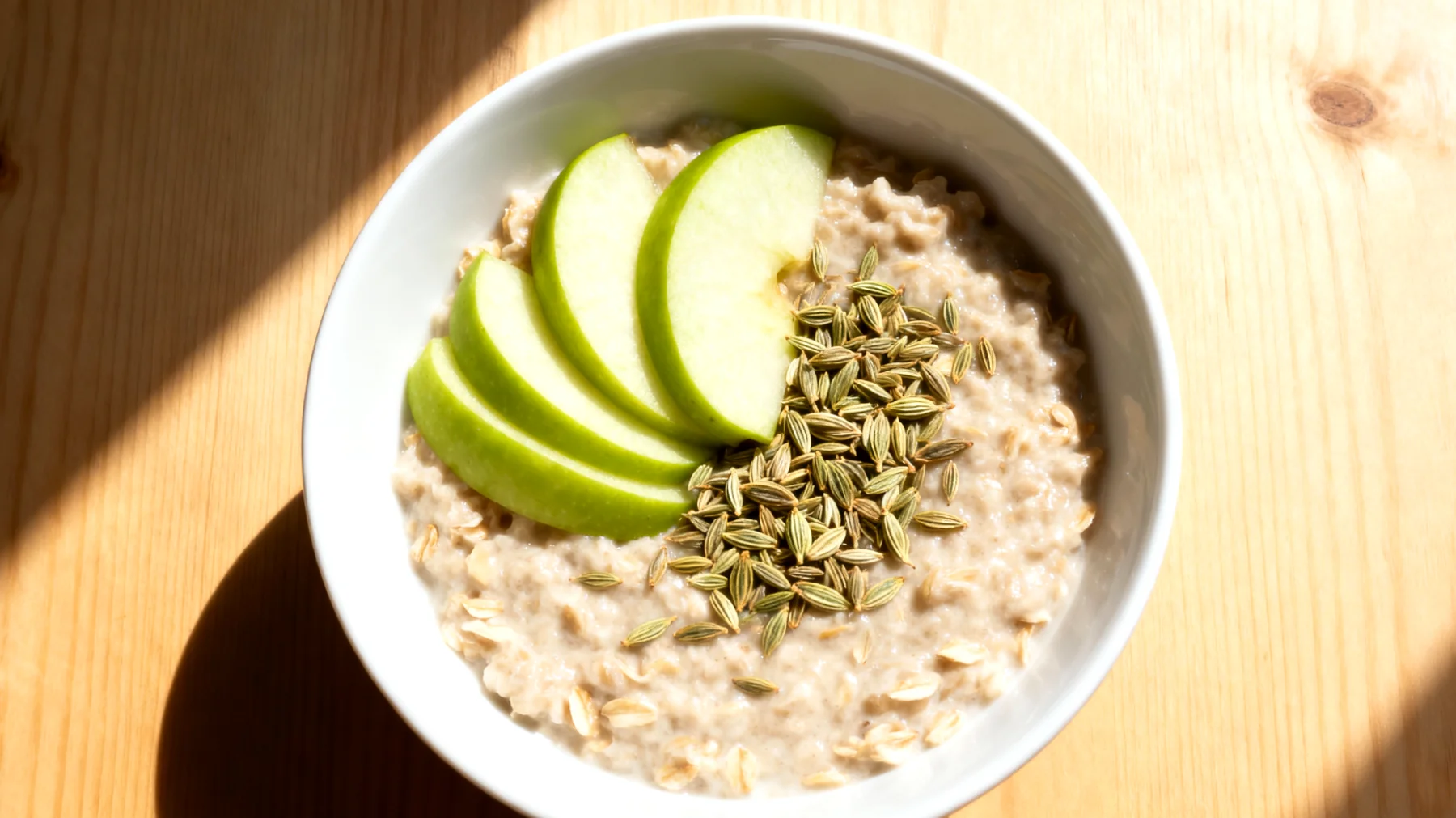 Porridge di avena con semi di finocchio e mela verde"